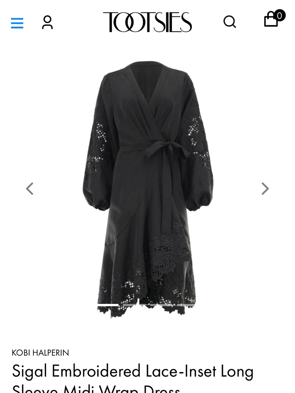 NWT Kobi Halperin Sigal Black Embroidered Lace-Inset Midi Faux Wrap Dress sz 2x